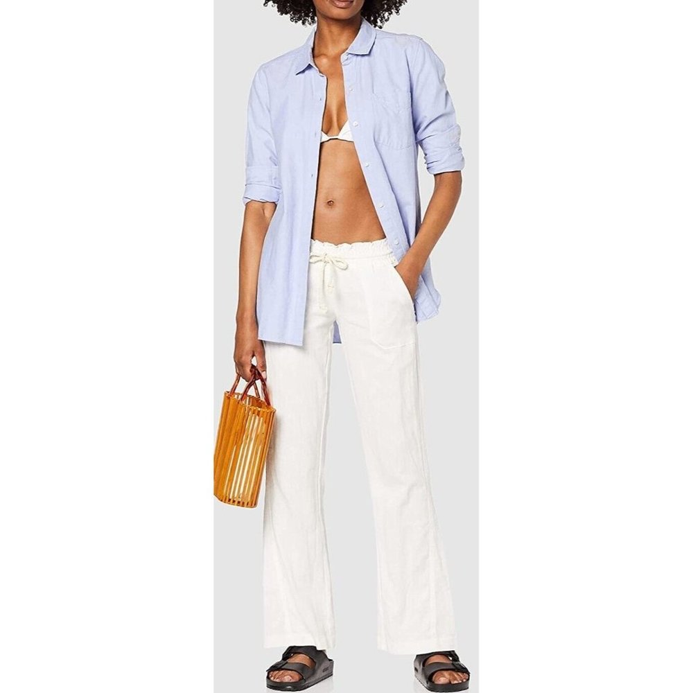 Roxy Oceanside White Linen Blend Casual Relaxed Fit Low Rise Pants XL 36x31 NWT